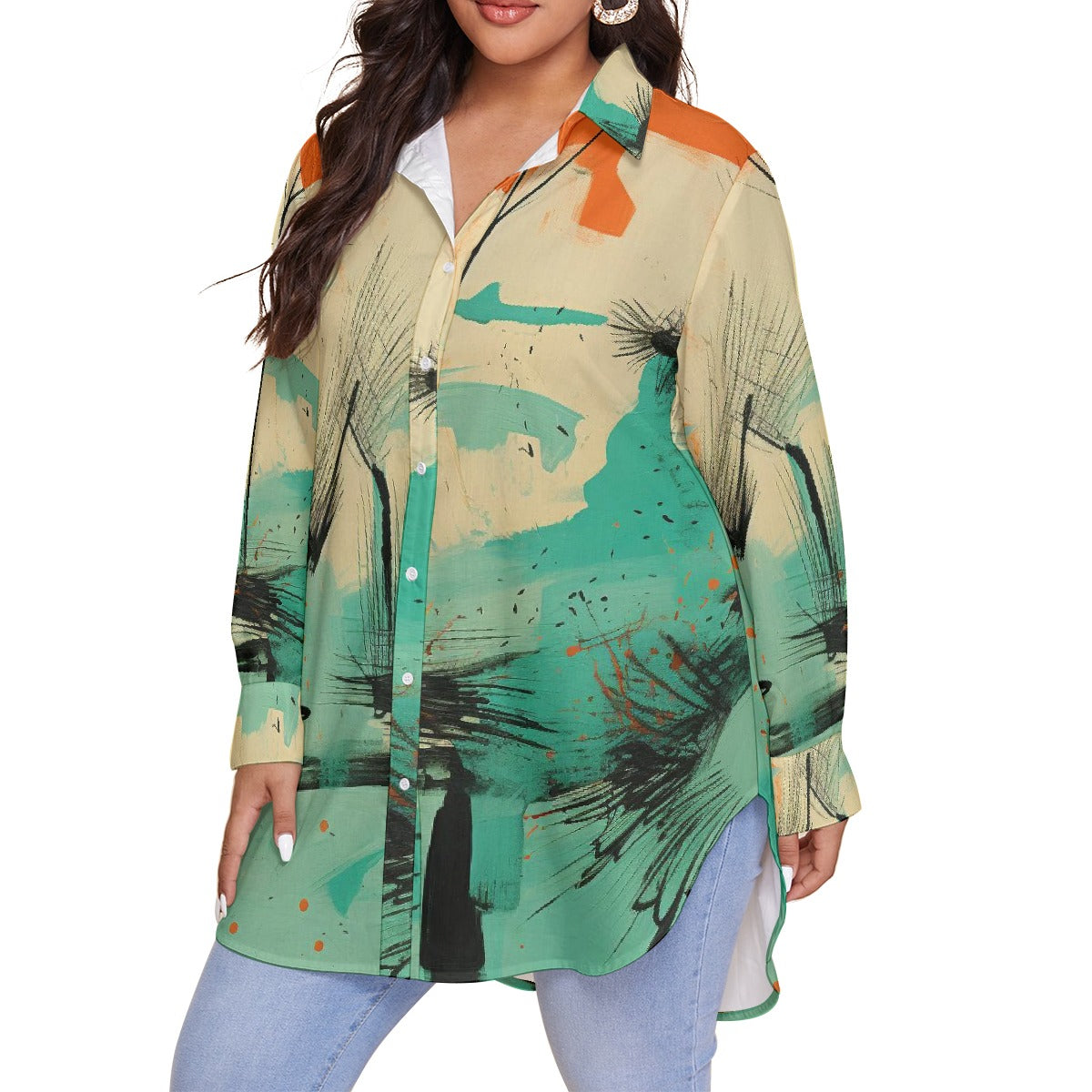 All-Over Print Women's Shirt With Long Sleeve(Plus Size)