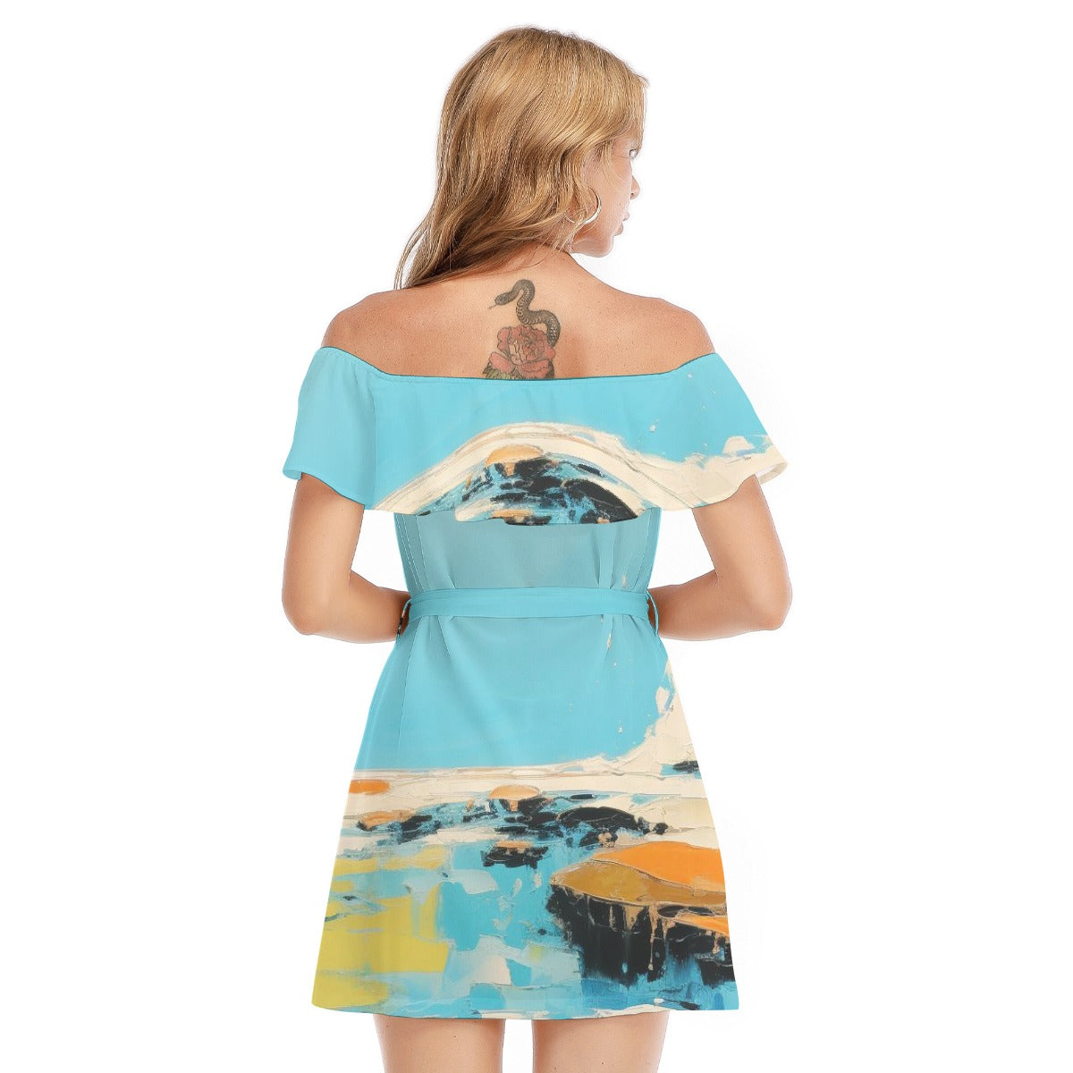 All-Over Print Women's Off-shoulder Dress With Ruffle