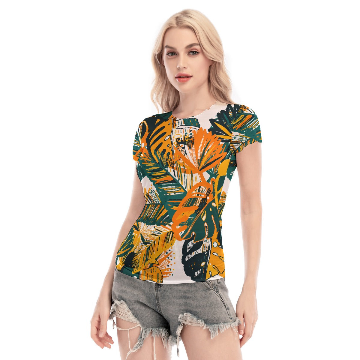 All-Over Print Women's Short Sleeve Mesh Blouse