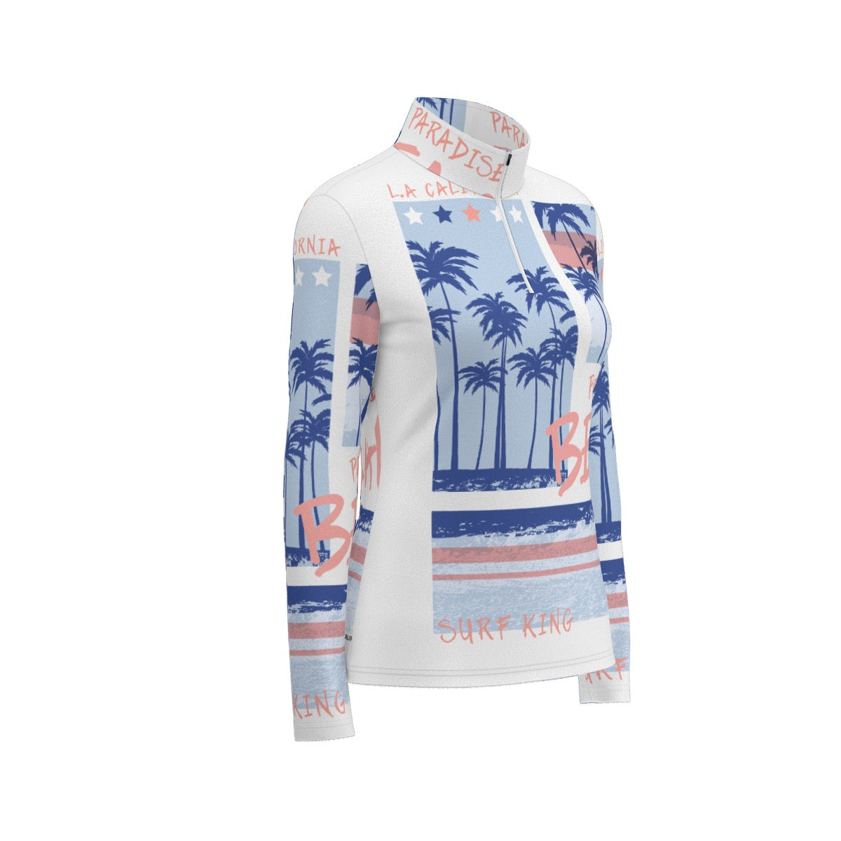 All-Over Print Women's Sports Collar Jersey With Long Sleeve