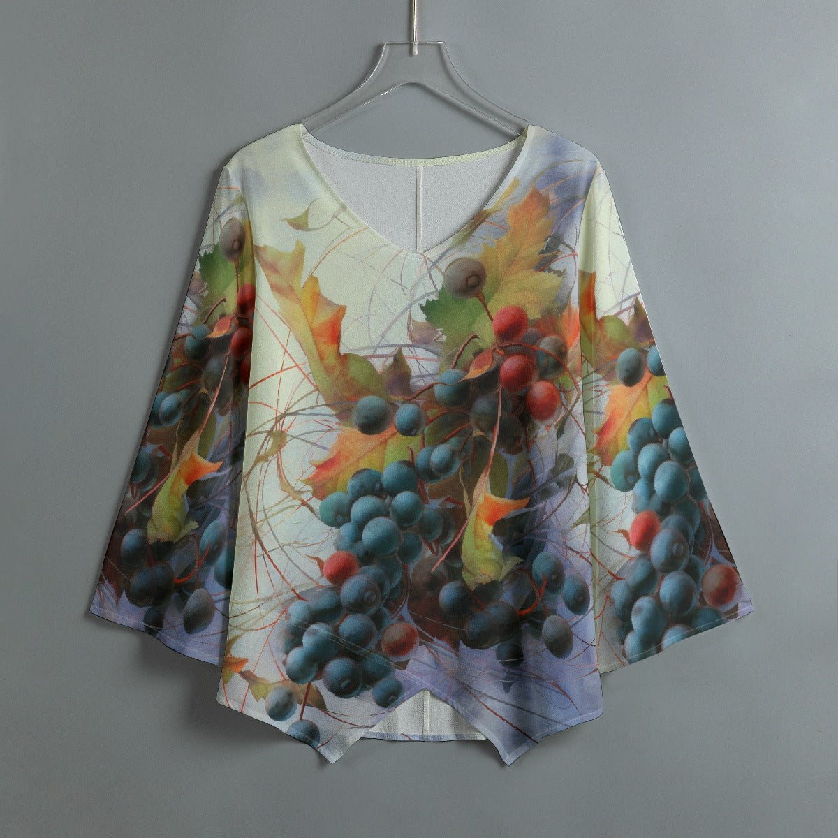 All-Over Print Women's V-neck T-shirt With Irregular Hem