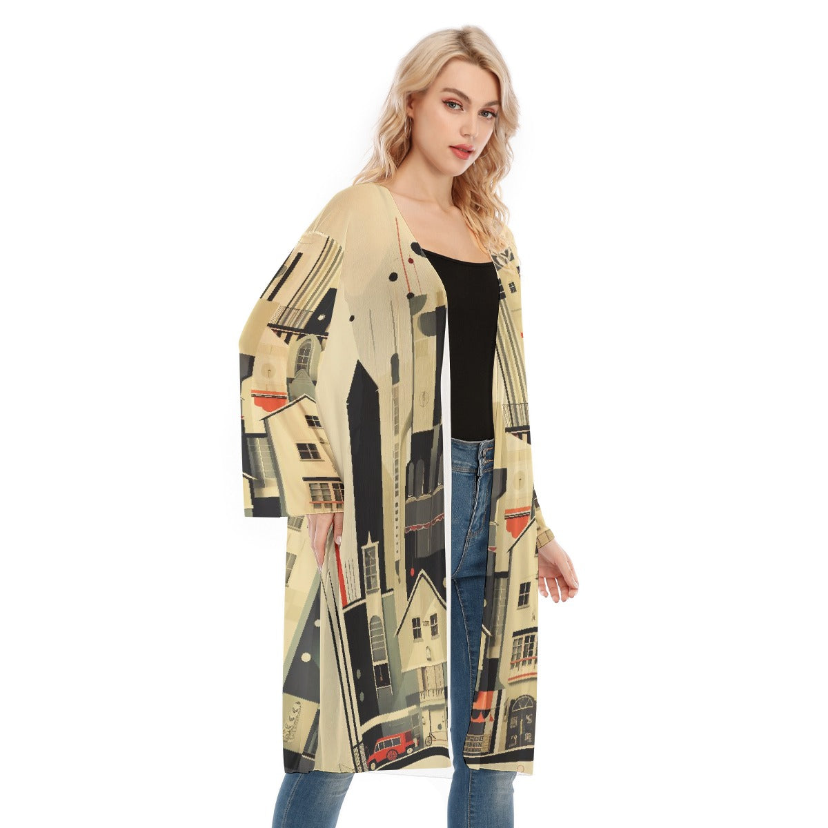 All- Over Print Women's Long Sleeve Mesh Cardigan