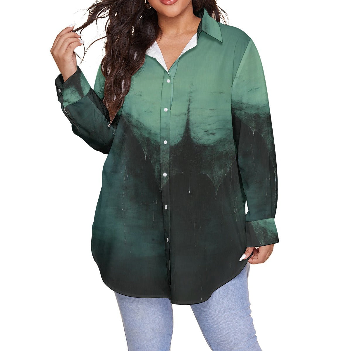 All-Over Print Women's Shirt With Long Sleeve(Plus Size)