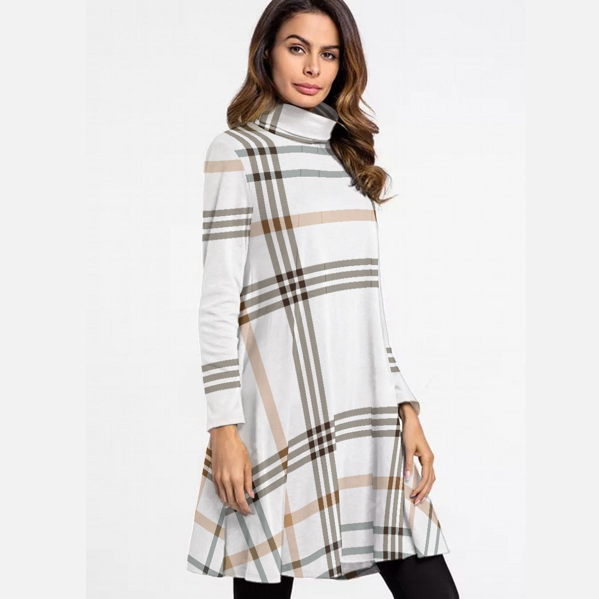 All-Over Print Women's High Neck Dress With Long Sleeve