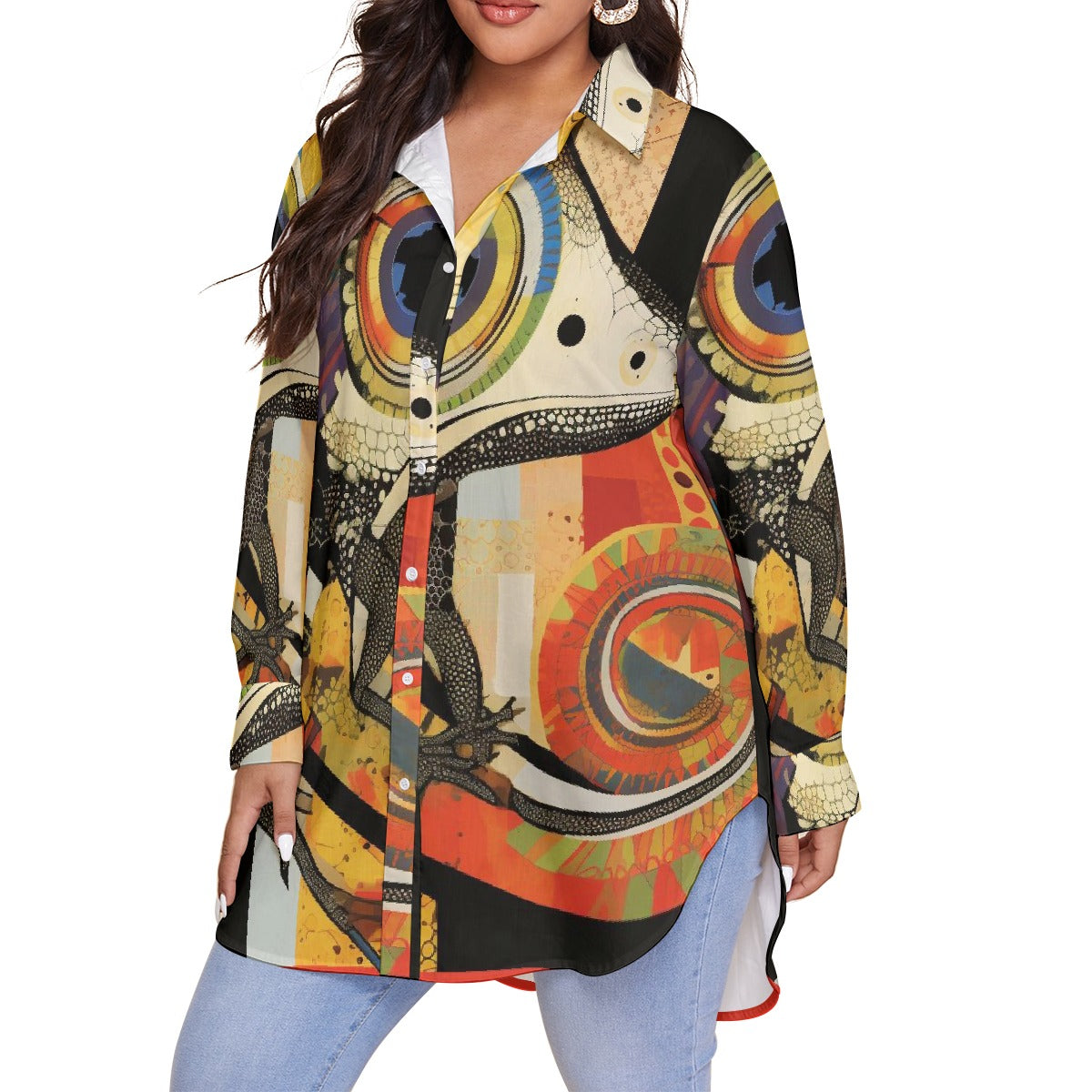 All-Over Print Women's Shirt With Long Sleeve(Plus Size)