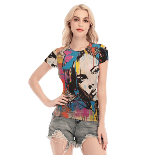 All-Over Print Women's Short Sleeve Mesh Blouse