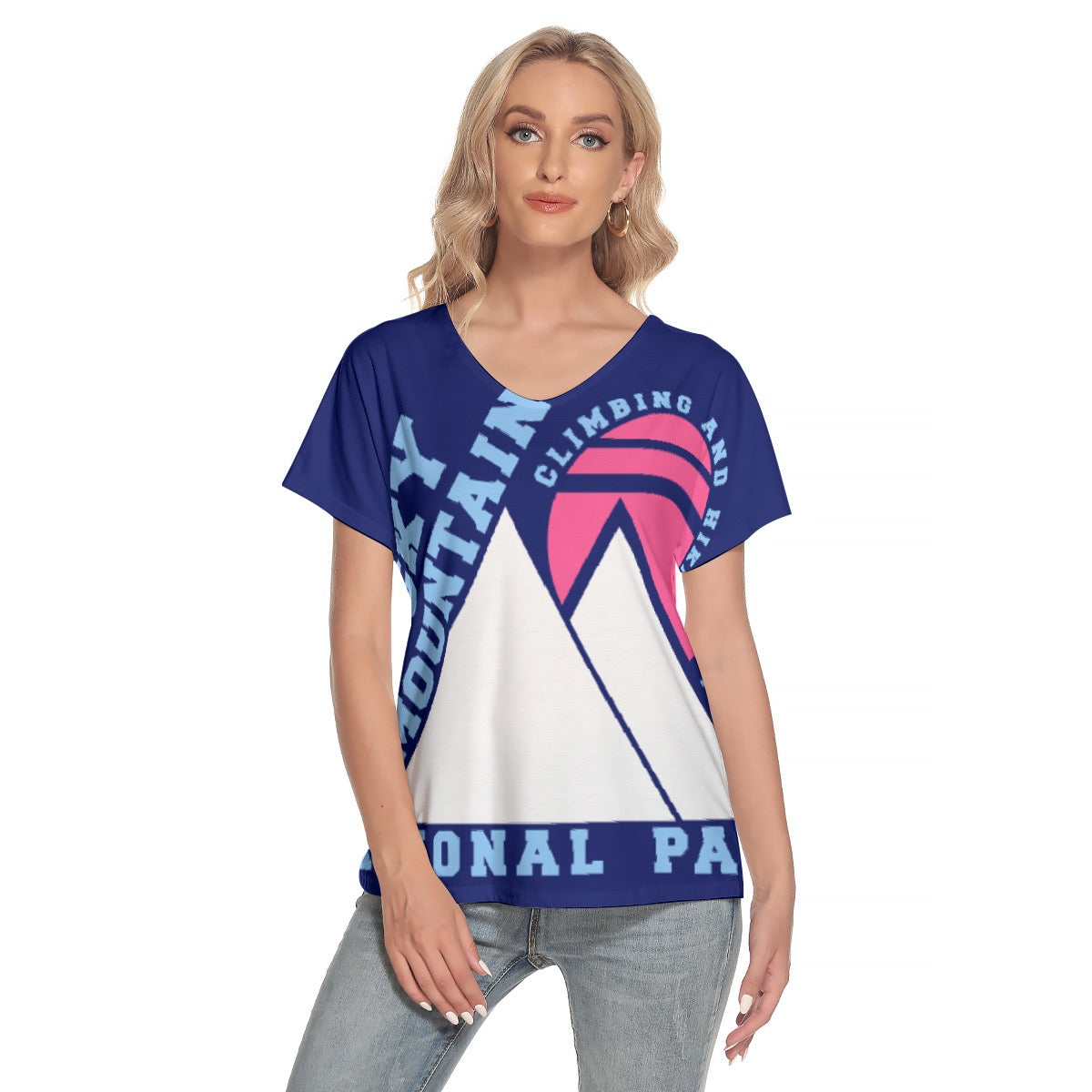 All-Over Print Women's Loose V-neck Short Sleeve T-shirt