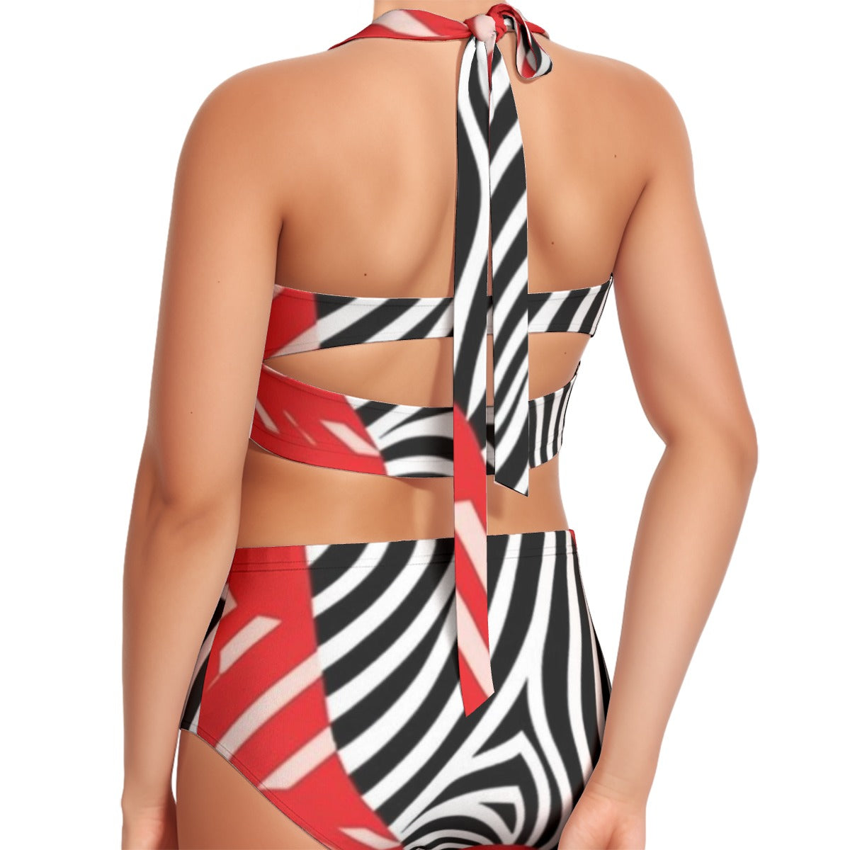 All-Over Print Women's Swimsuit Set With Halter