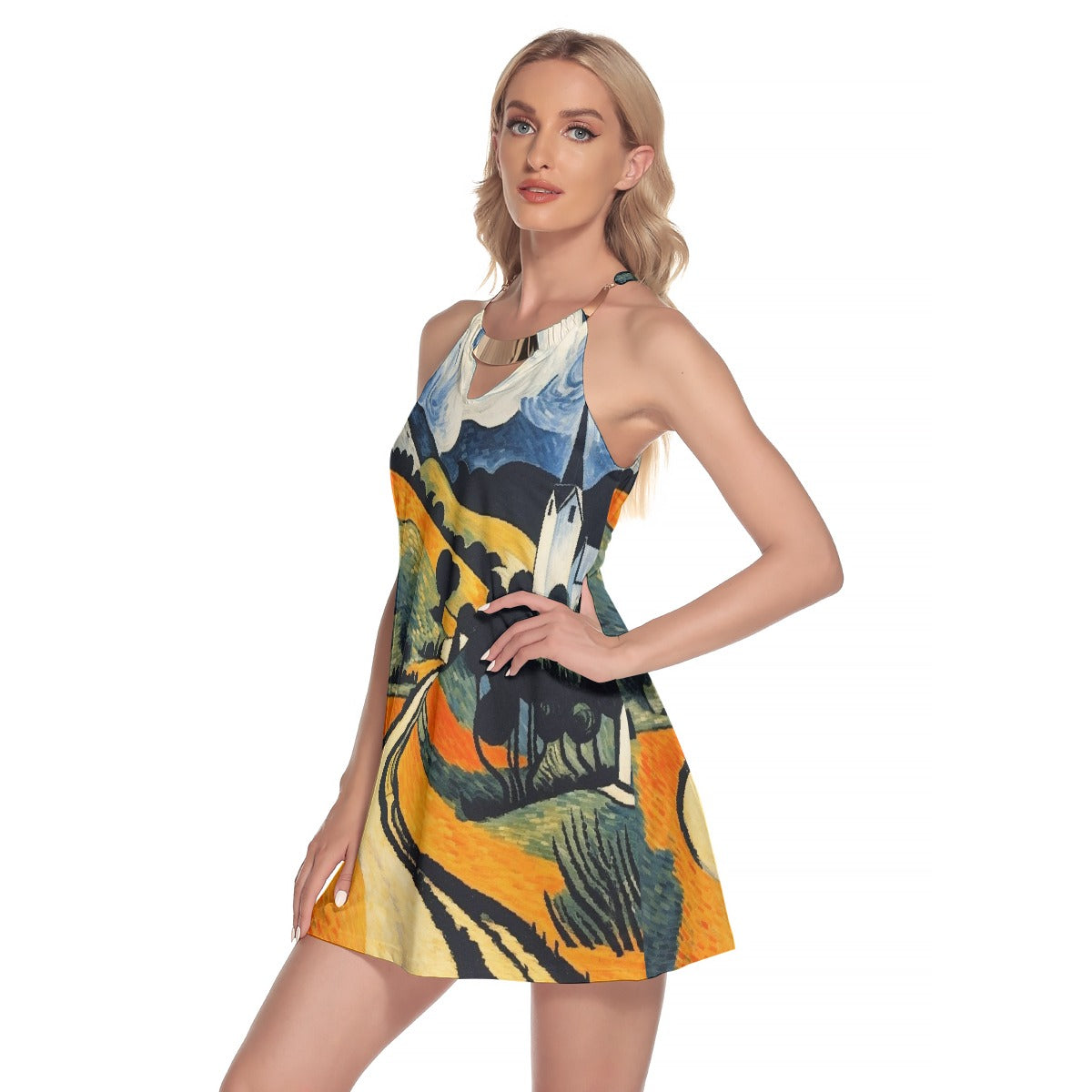 All-Over Print Women's Round Neck Above Knee Dress