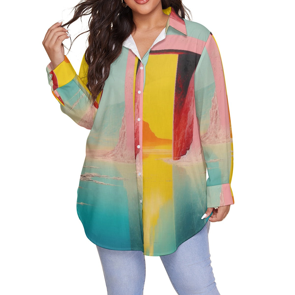 All-Over Print Women's Shirt With Long Sleeve(Plus Size)