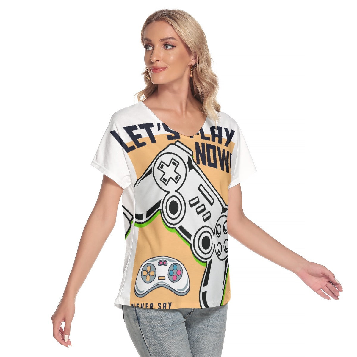 All-Over Print Women's Loose V-neck Short Sleeve T-shirt