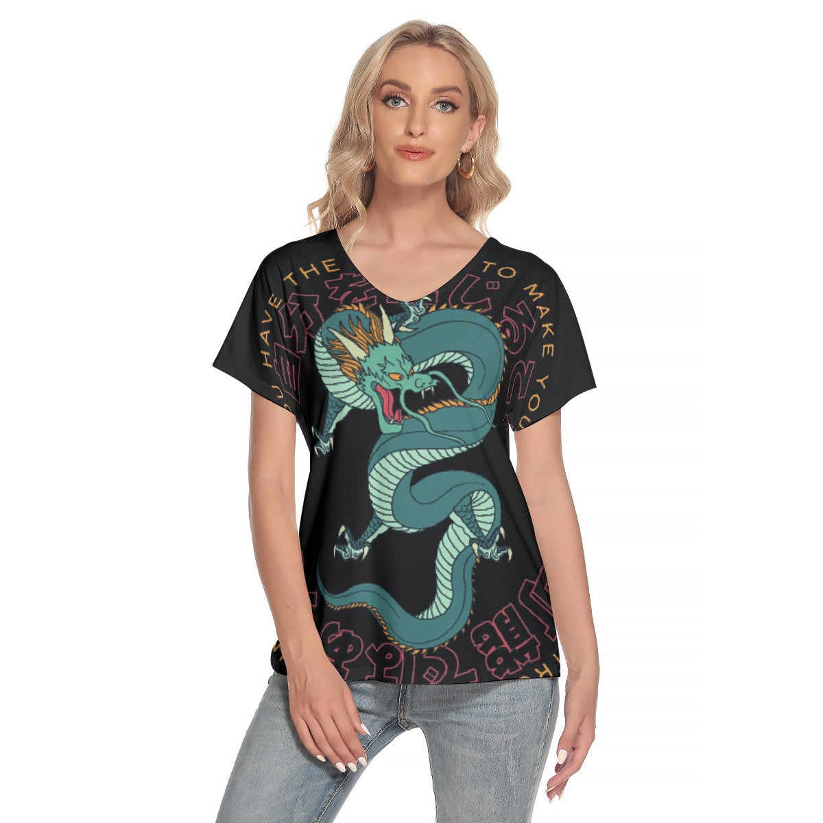 All-Over Print Women's Loose V-neck Short Sleeve T-shirt