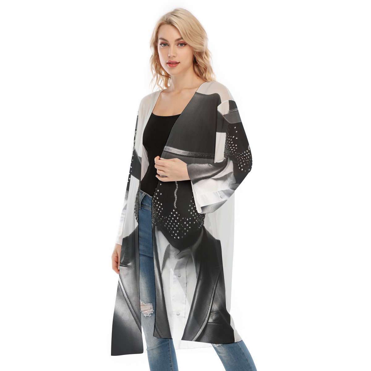 All- Over Print Women's Long Sleeve Mesh Cardigan