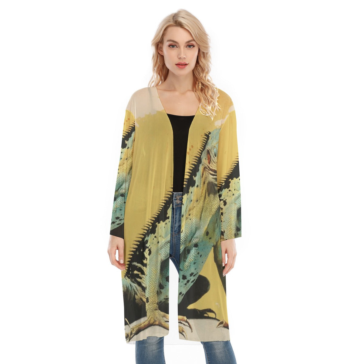 All- Over Print Women's Long Sleeve Mesh Cardigan