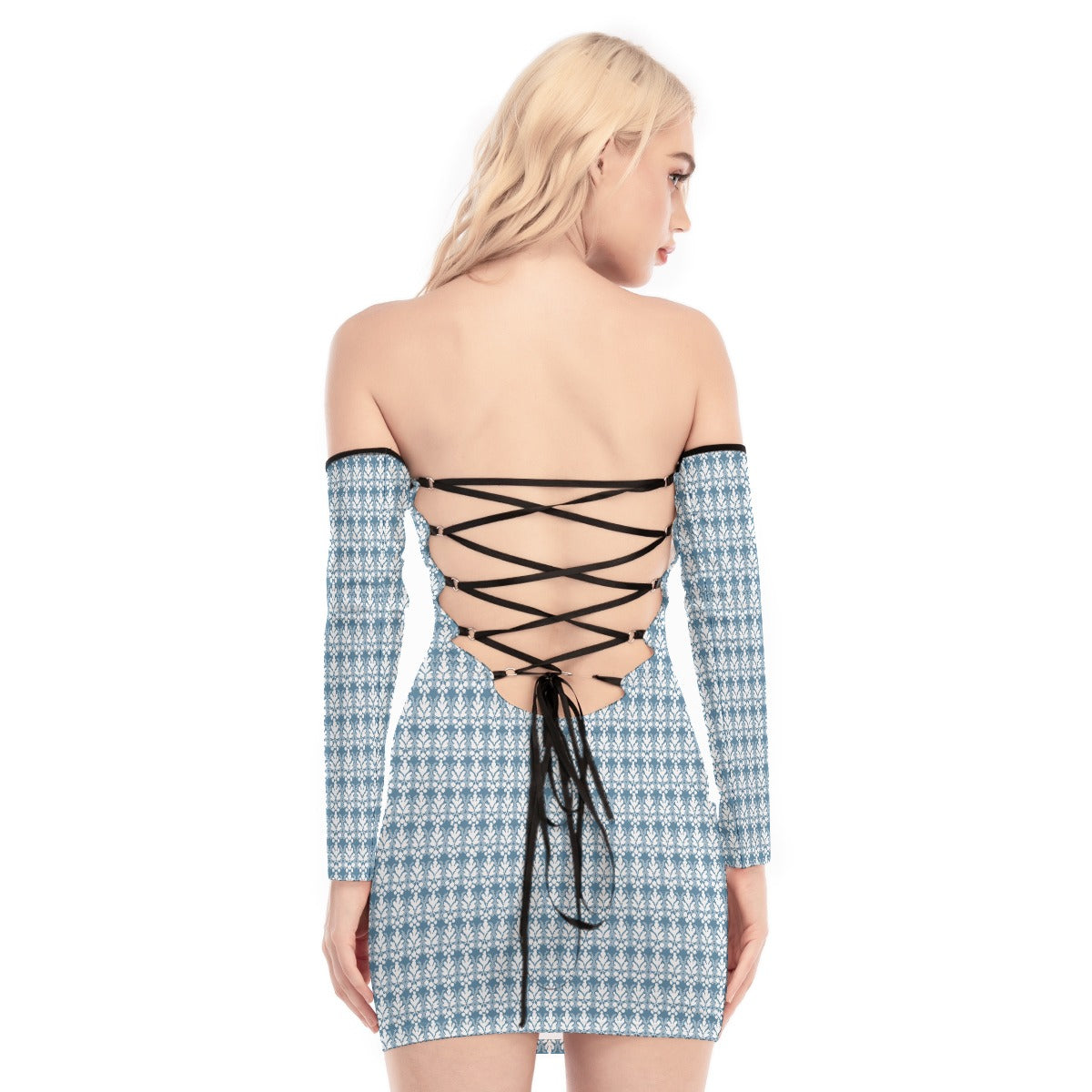 All-Over Print Women's Off-shoulder Back Lace-up Dress