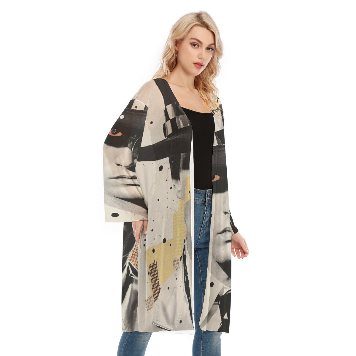 All- Over Print Women's Long Sleeve Mesh Cardigan