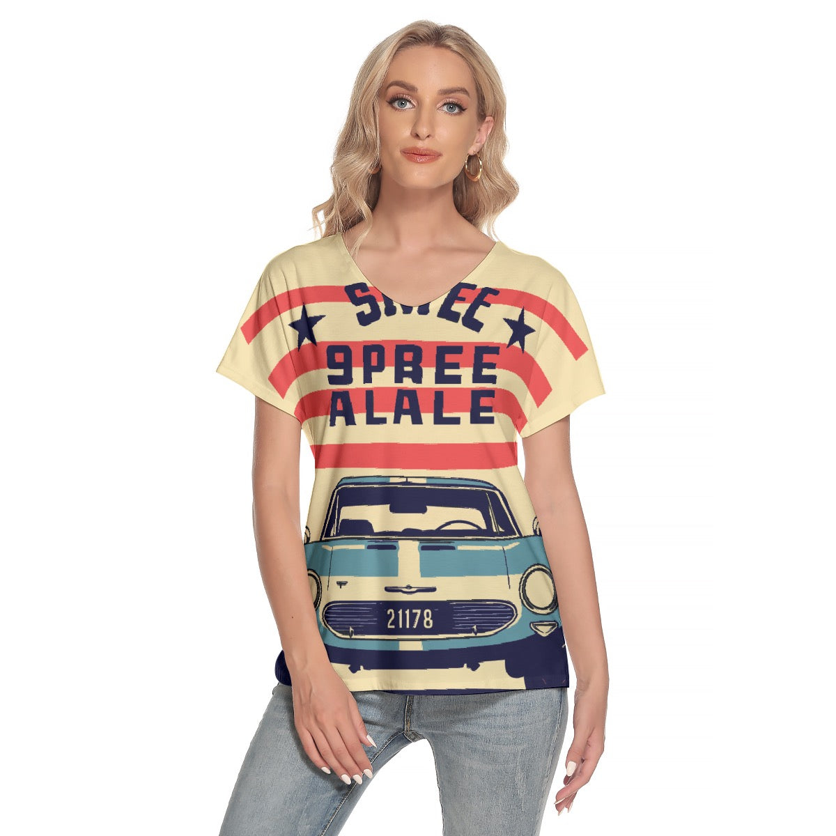 All-Over Print Women's Loose V-neck Short Sleeve T-shirt