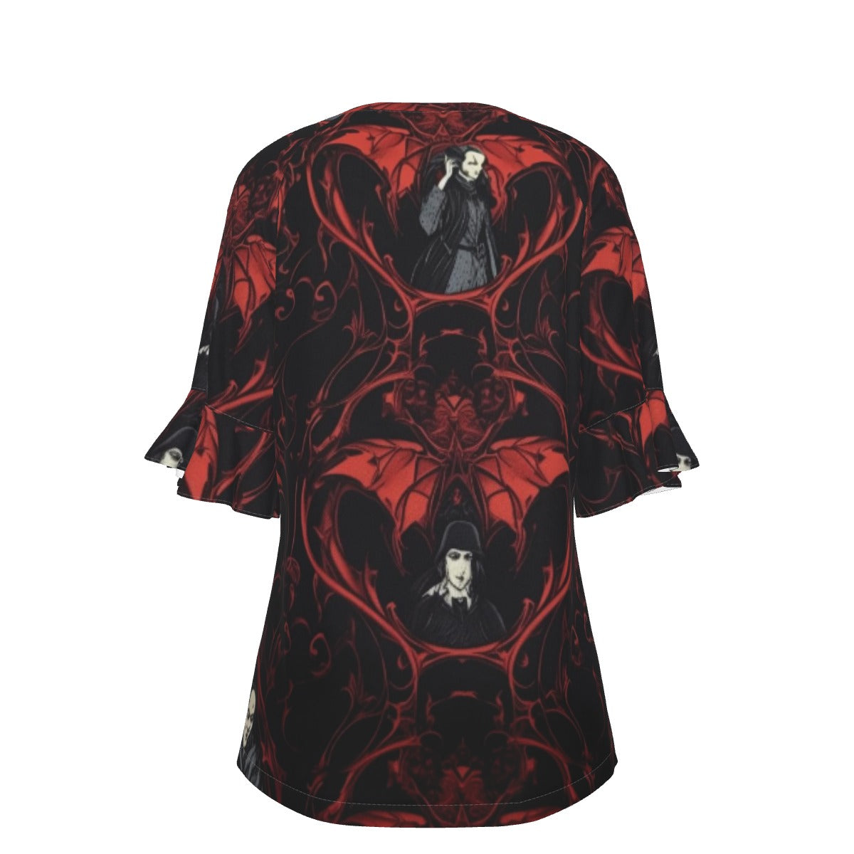 All-Over Print V-neck Women's T-shirt With Bell Sleeve