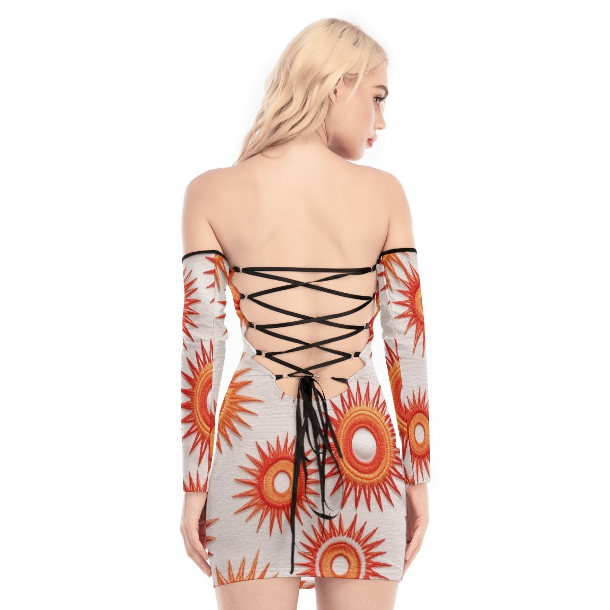 All-Over Print Women's Off-shoulder Back Lace-up Dress