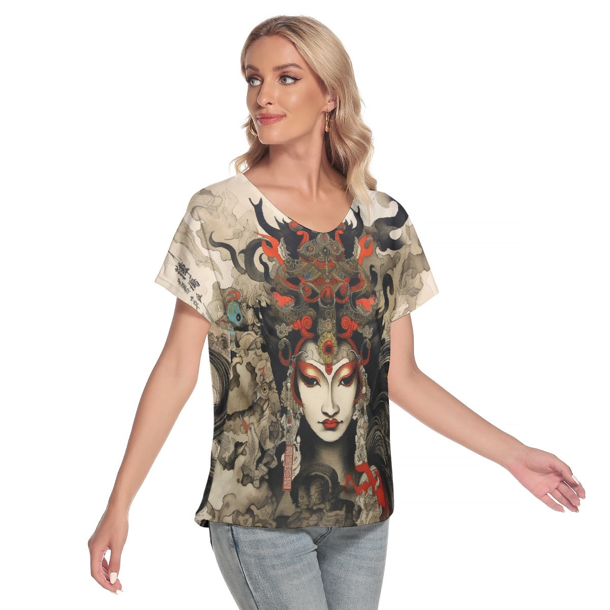 All-Over Print Women's Loose V-neck Short Sleeve T-shirt