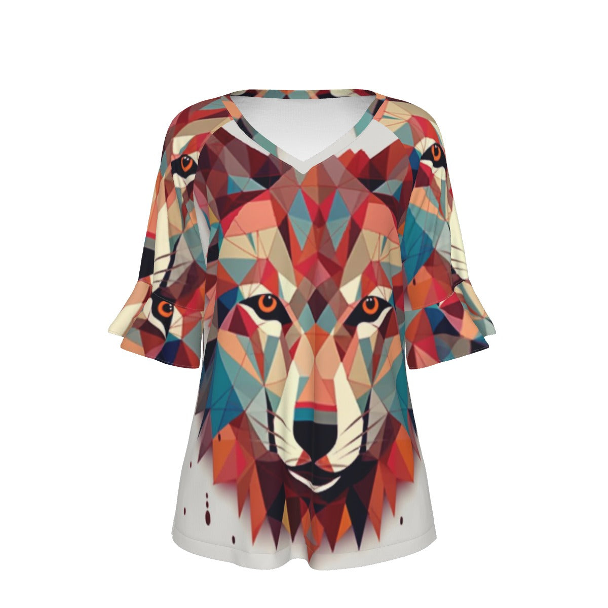 All-Over Print V-neck Women's T-shirt With Bell Sleeve