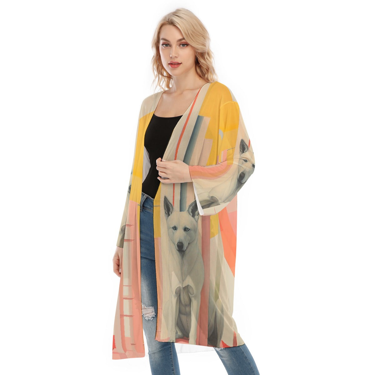 All- Over Print Women's Long Sleeve Mesh Cardigan