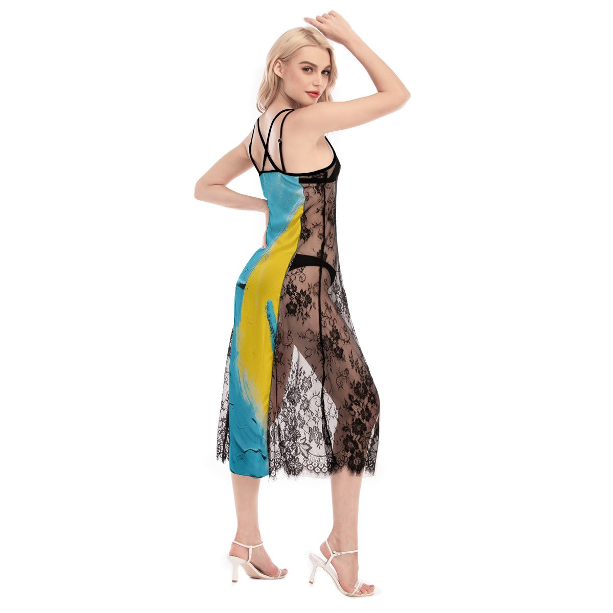 All-Over Print Women's Lace Cami Cross Back Dress