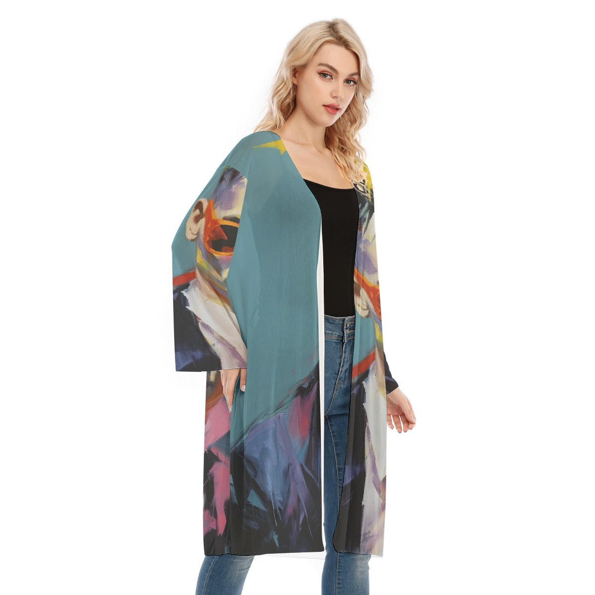 All- Over Print Women's Long Sleeve Mesh Cardigan