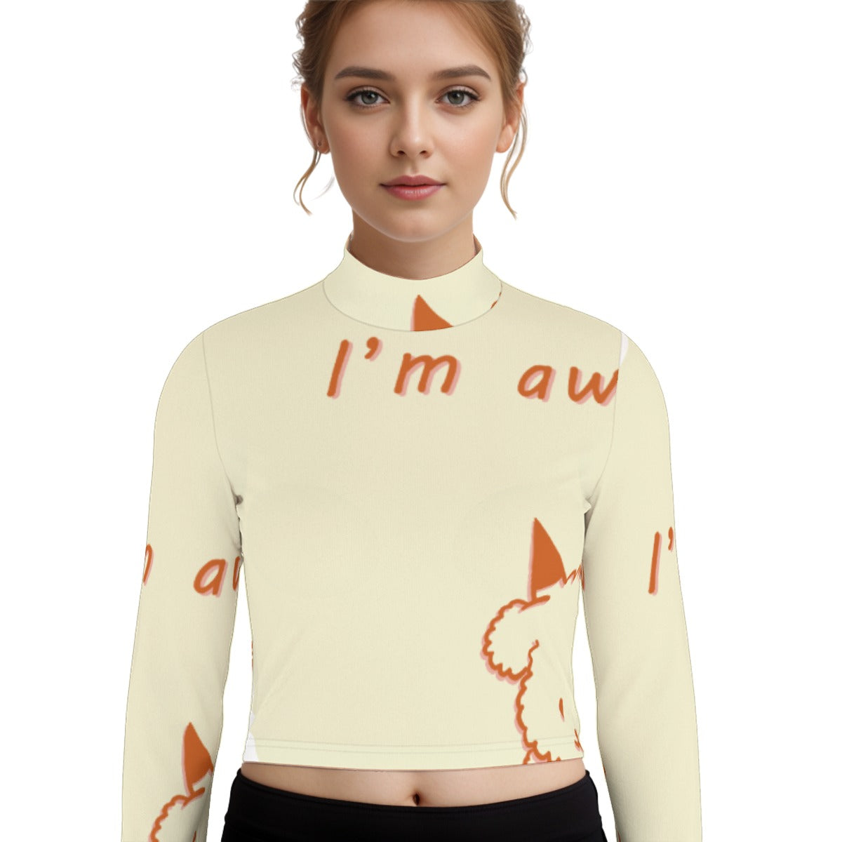 Eco-Friendly All-Over Print Women's Turtleneck T-shirt With Long Sleeve