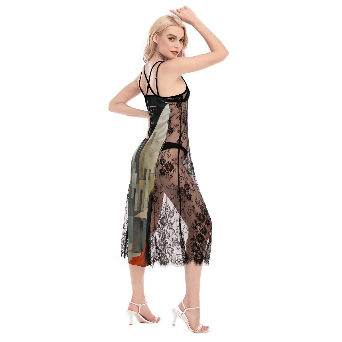 All-Over Print Women's Lace Cami Cross Back Dress