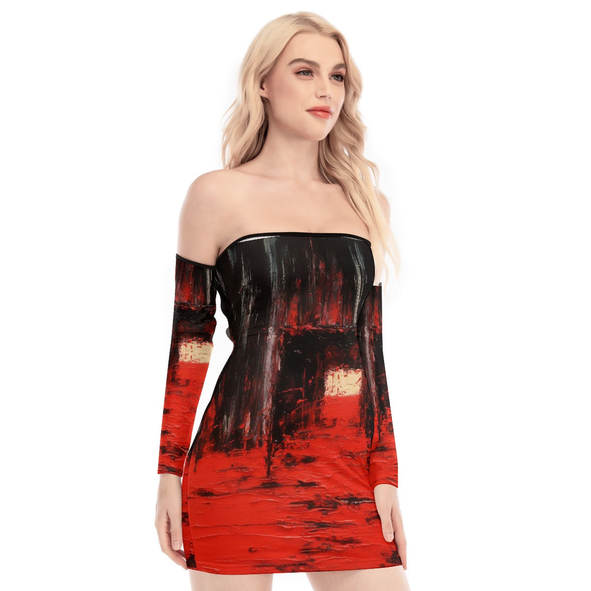 All-Over Print Women's Off-shoulder Back Lace-up Dress