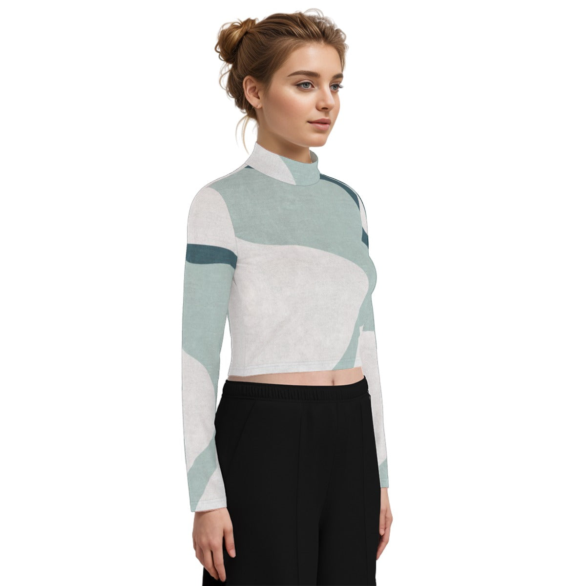 Eco-Friendly All-Over Print Women's Turtleneck T-shirt With Long Sleeve