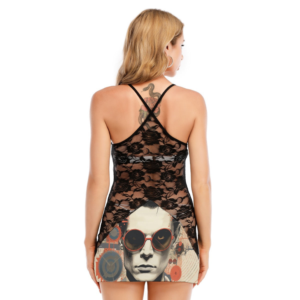 All-Over Print Women's Black Lace Cami Dress