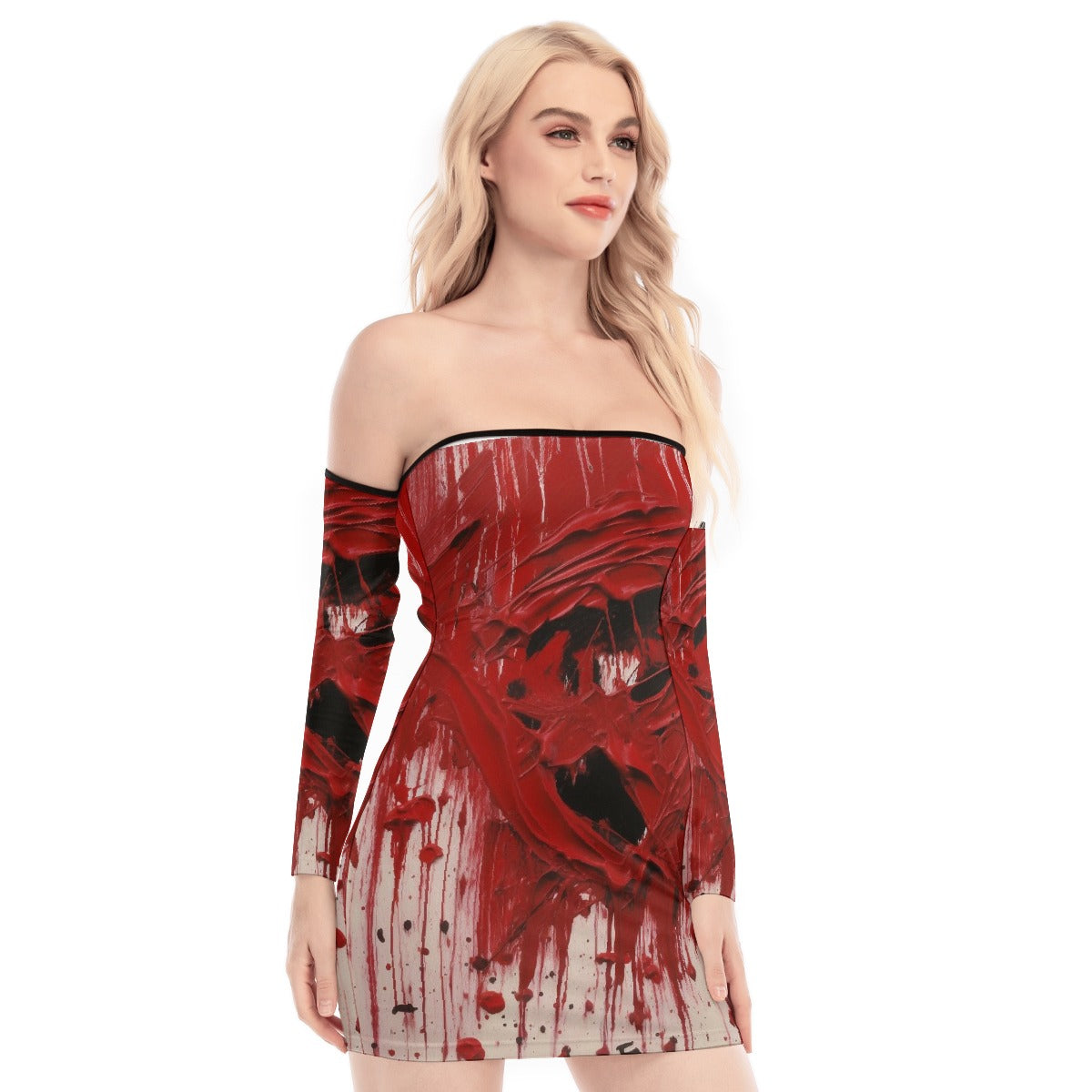 All-Over Print Women's Off-shoulder Back Lace-up Dress