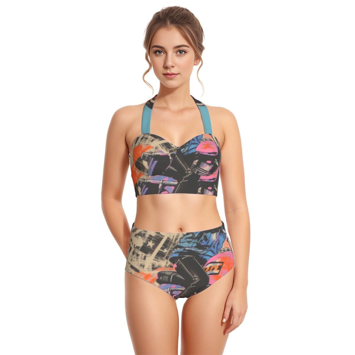 All-Over Print Women's Swimsuit Set With Halter