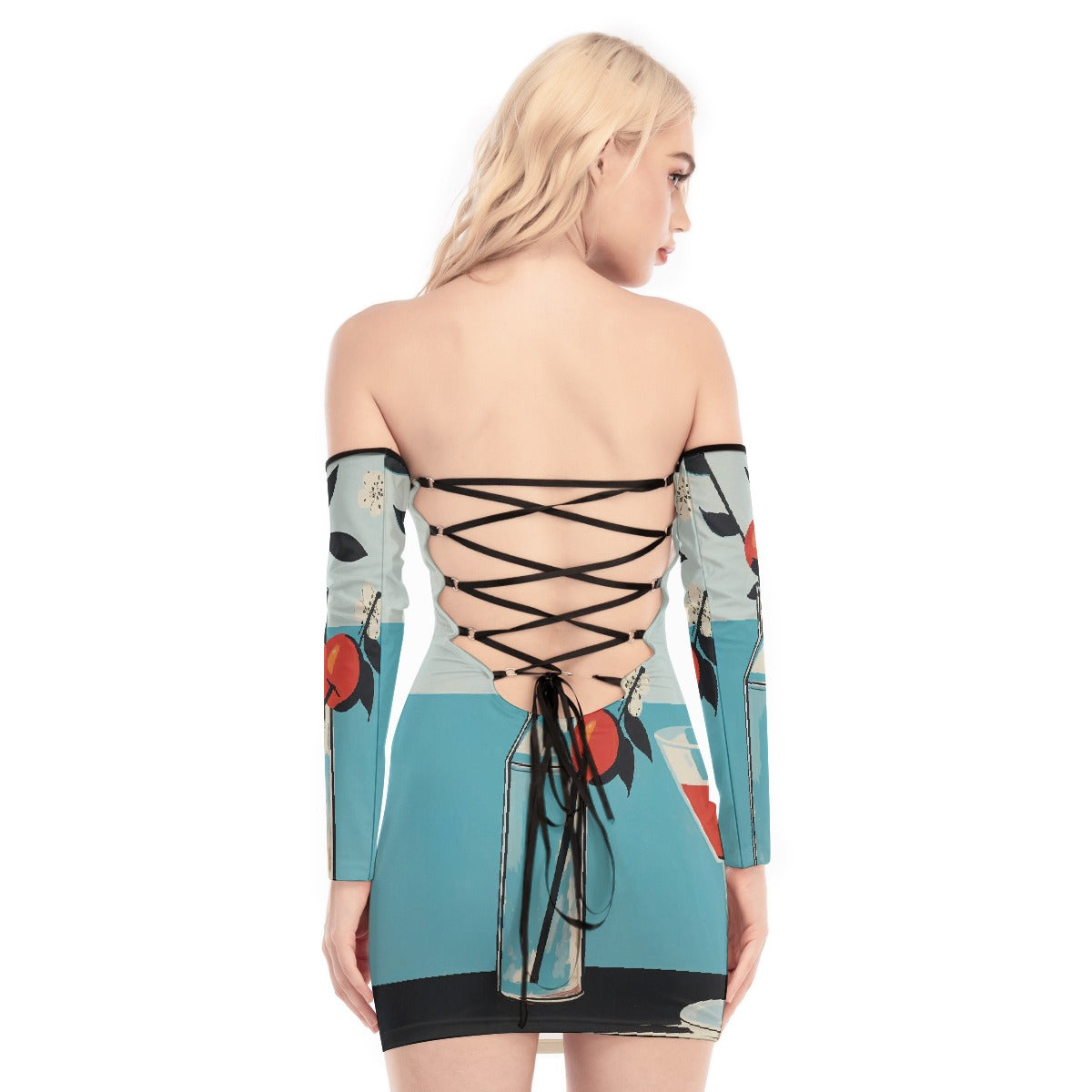 All-Over Print Women's Off-shoulder Back Lace-up Dress