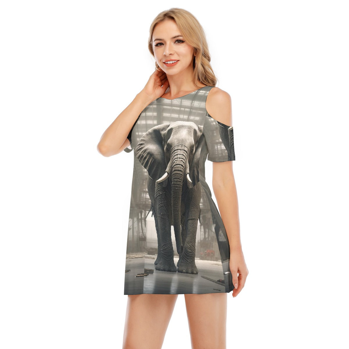 All-Over Print Women's Cold Shoulder Dress | 190GSM Cotton