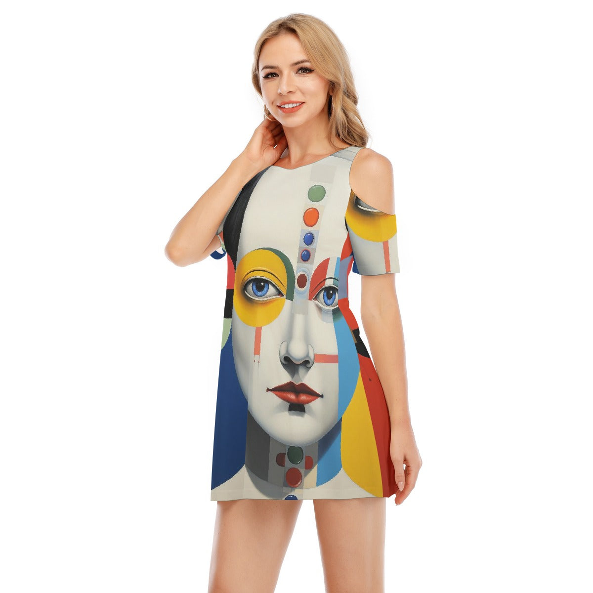 All-Over Print Women's Cold Shoulder Dress | 190GSM Cotton