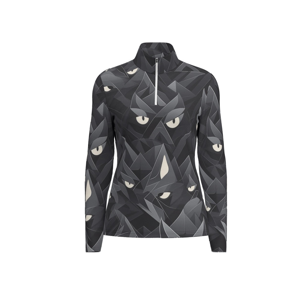 All-Over Print Women's Sports Collar Jersey With Long Sleeve