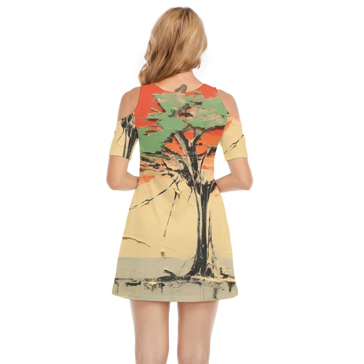 All-Over Print Women's Cold Shoulder Dress | 190GSM Cotton