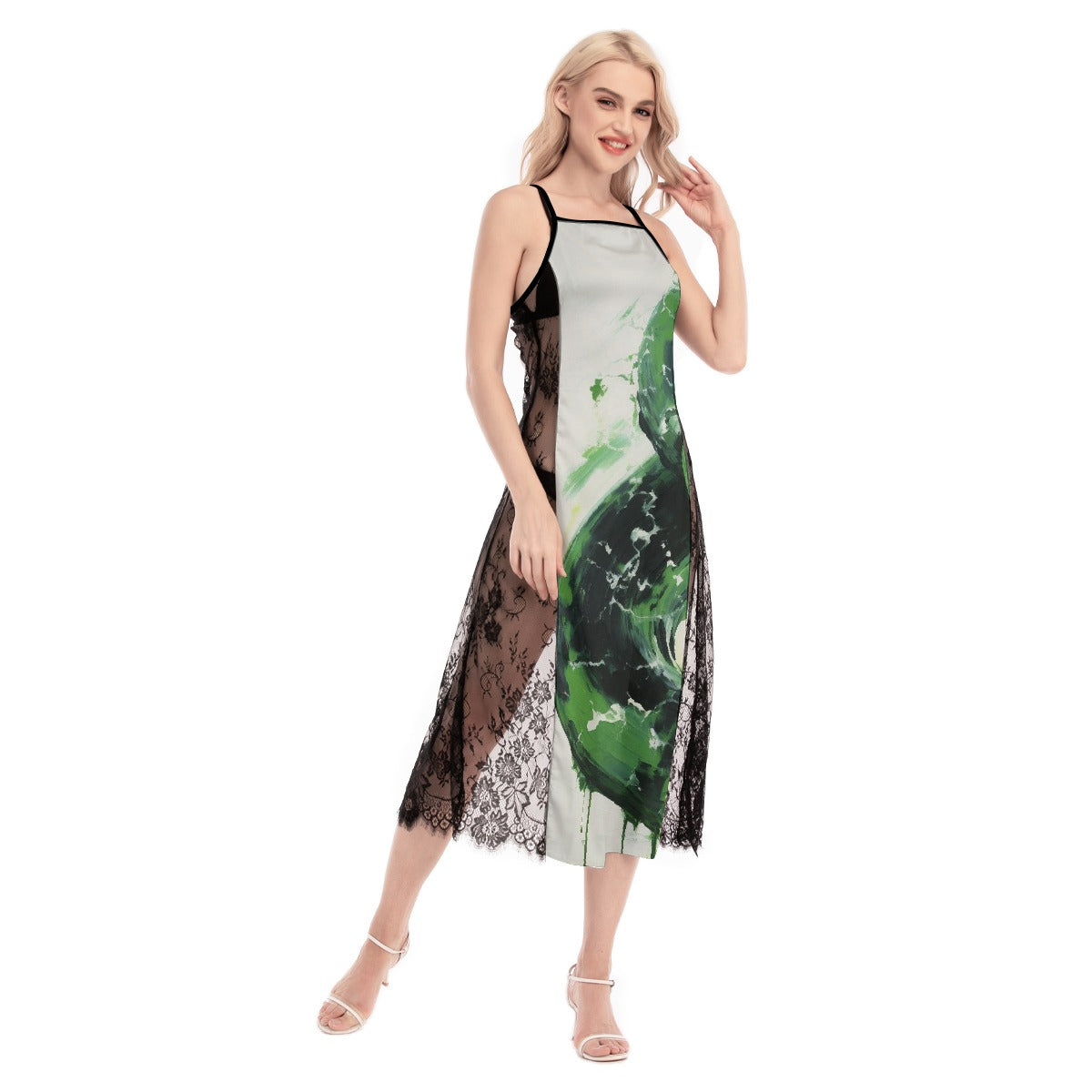 All-Over Print Women's Lace Cami Cross Back Dress