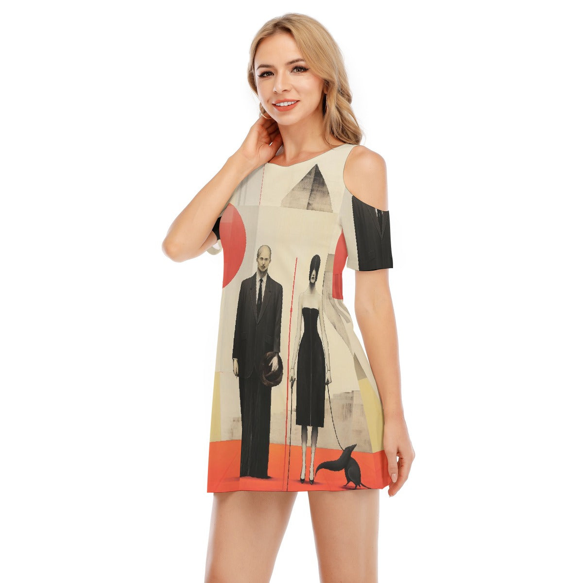 All-Over Print Women's Cold Shoulder Dress | 190GSM Cotton