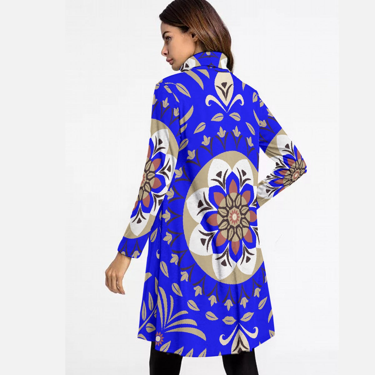 All-Over Print Women's High Neck Dress With Long Sleeve