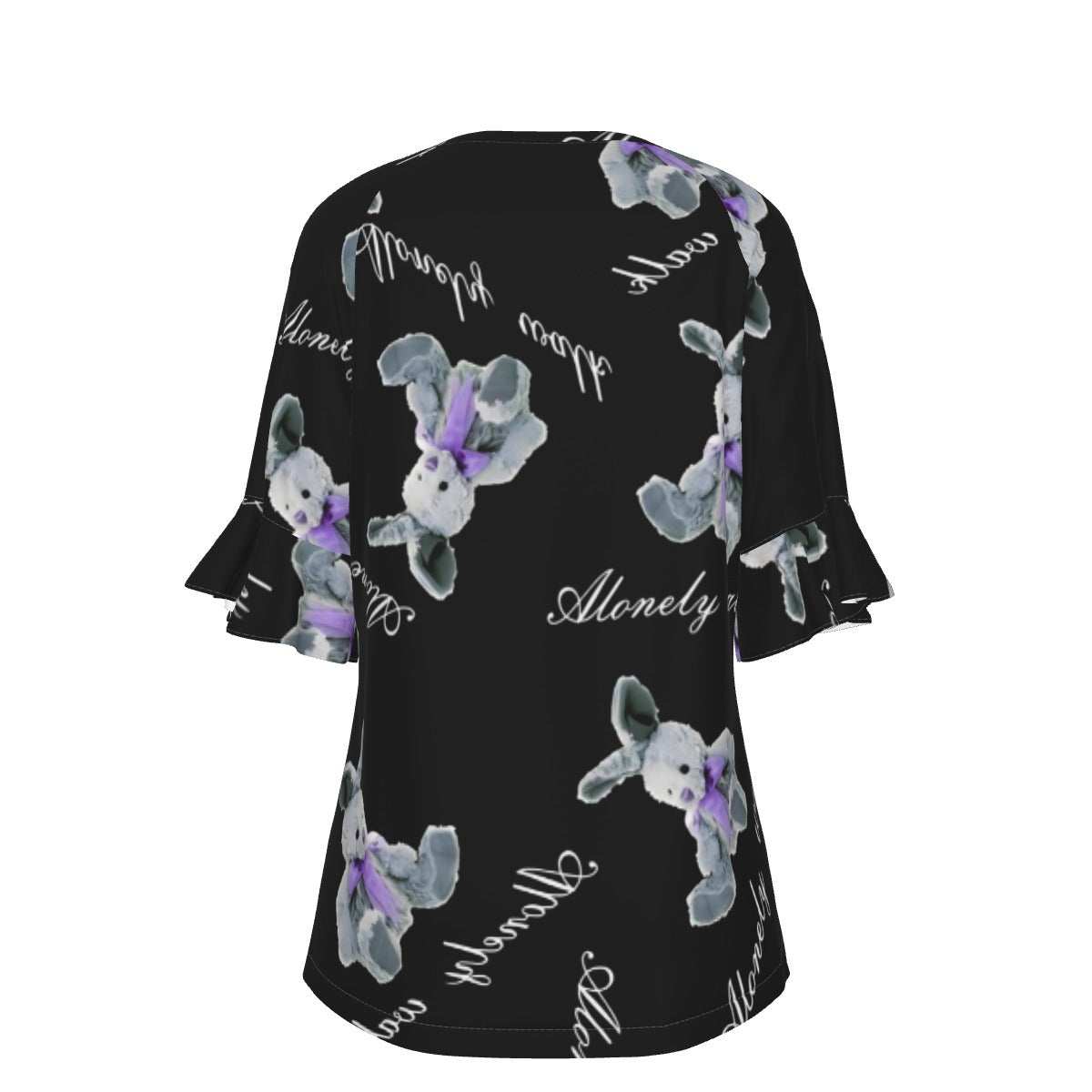 All-Over Print V-neck Women's T-shirt With Bell Sleeve