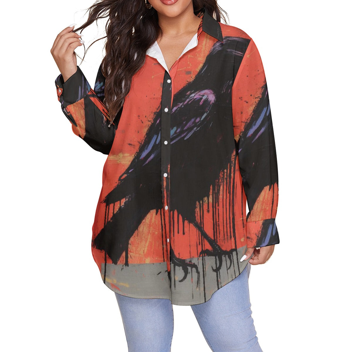 All-Over Print Women's Shirt With Long Sleeve(Plus Size)