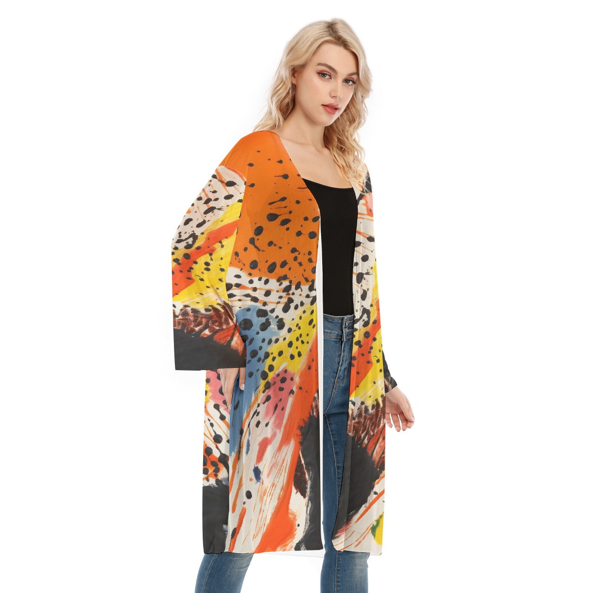 All- Over Print Women's Long Sleeve Mesh Cardigan