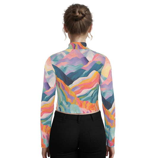 Eco-Friendly All-Over Print Women's Turtleneck T-shirt With Long Sleeve