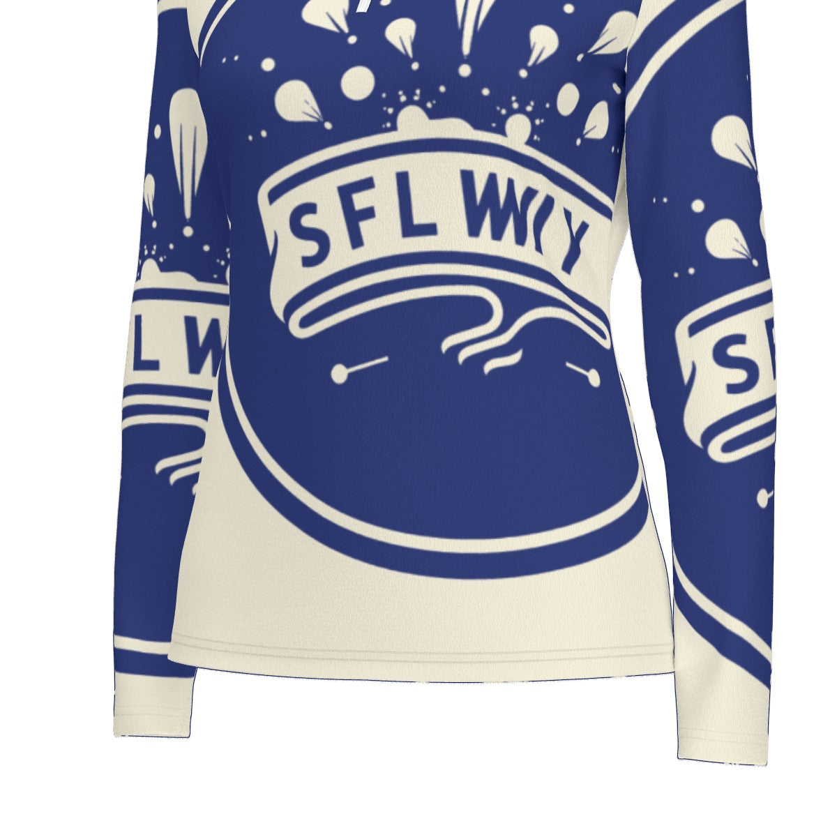 All-Over Print Women's Sports Collar Jersey With Long Sleeve