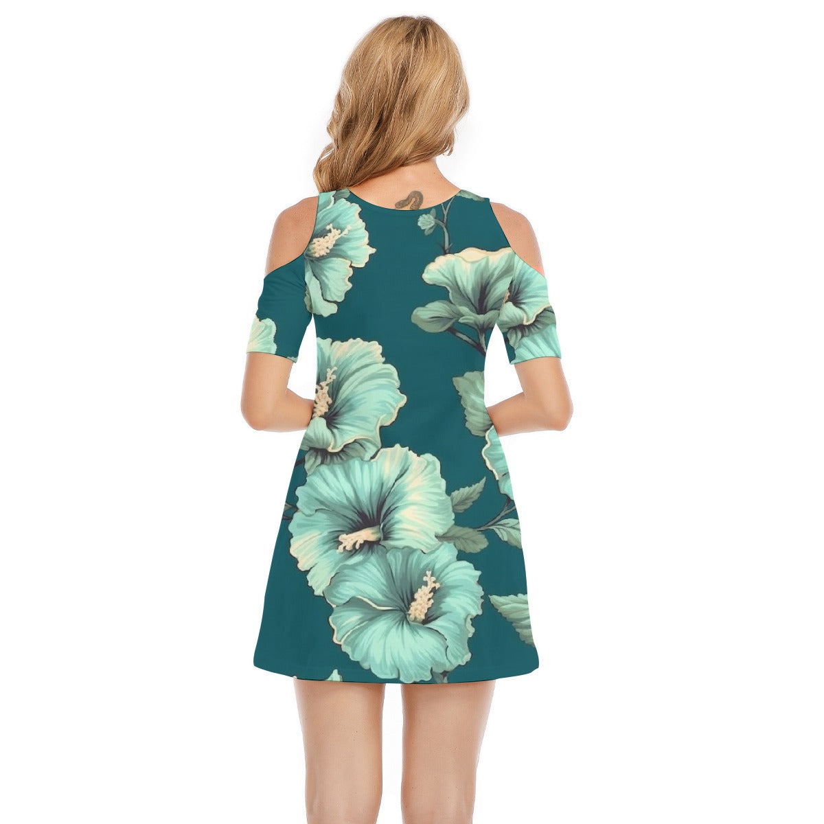 All-Over Print Women's Cold Shoulder Dress | 190GSM Cotton