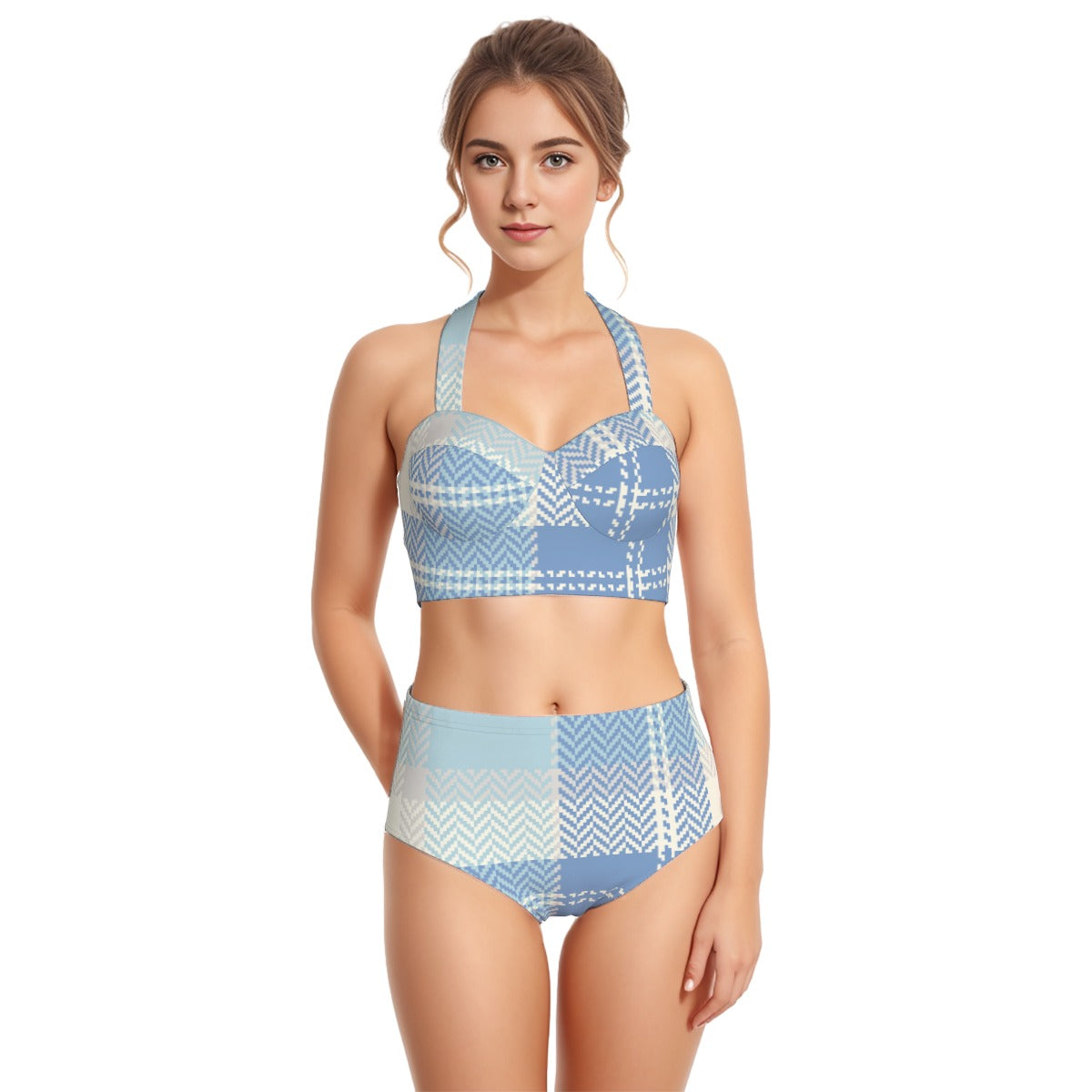 All-Over Print Women's Swimsuit Set With Halter